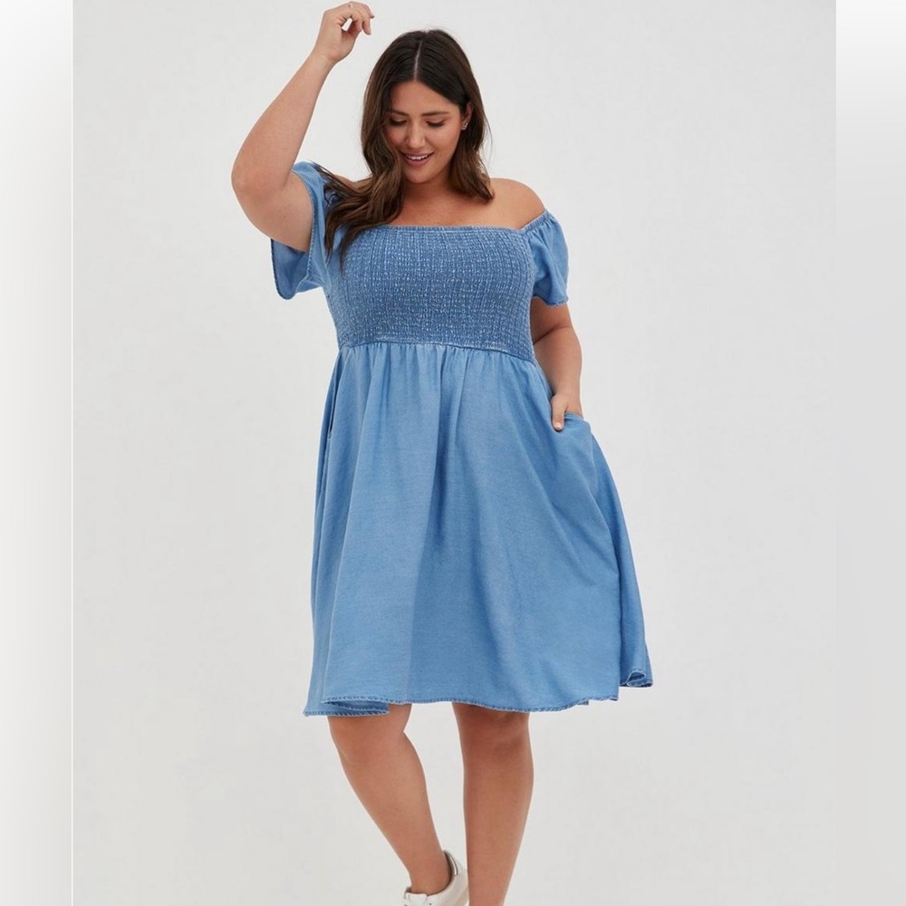 Torrid Chambray Skater Off Shoulder Dress
